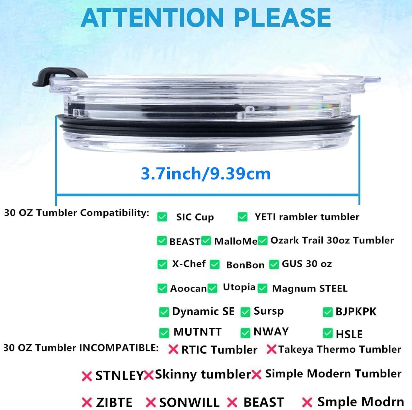 Tumbler Lid for 30 Oz,2 Replacement Lids for 30oz Stainless Steel Tumbler Travel Cup Yeti,Ozark Trails and more Cooler Cup, Flip-top Splash Proof (Black, 30 OZ)