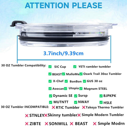 Tumbler Lid for 30 Oz,2 Replacement Lids for 30oz Stainless Steel Tumbler Travel Cup Yeti,Ozark Trails and more Cooler Cup, Flip-top Splash Proof (Black, 30 OZ)
