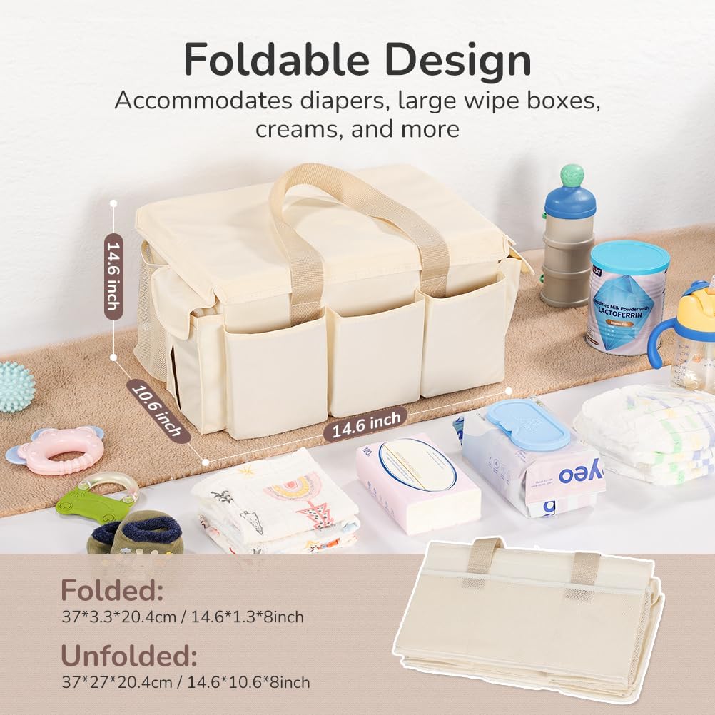 Baby Diaper Caddy Organizer, Large Portable Storage Basket for Newborn Essentials, Nursery Must-Have for Boys and Girls, Gift for Baby Shower and Registry Must-Have, Car and Travel Caddy