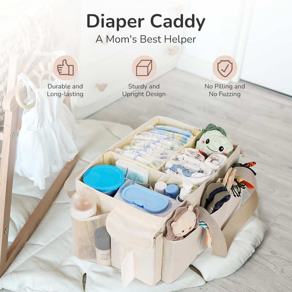 Baby Diaper Caddy Organizer, Large Portable Storage Basket for Newborn Essentials, Nursery Must-Have for Boys and Girls, Gift for Baby Shower and Registry Must-Have, Car and Travel Caddy