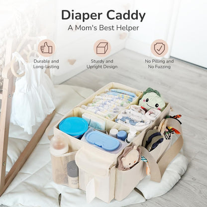 Baby Diaper Caddy Organizer, Large Portable Storage Basket for Newborn Essentials, Nursery Must-Have for Boys and Girls, Gift for Baby Shower and Registry Must-Have, Car and Travel Caddy