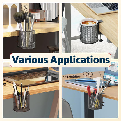 Large Desk Cup Holder, Fully Covered Anti-Spill Clip on Cup Holder | 3.95" Inner Diameter Clamp on Table, Office Gaming PC Desk Accessories, can Hold Universal Bottles, Mugs,Cans,Tumblers-Black