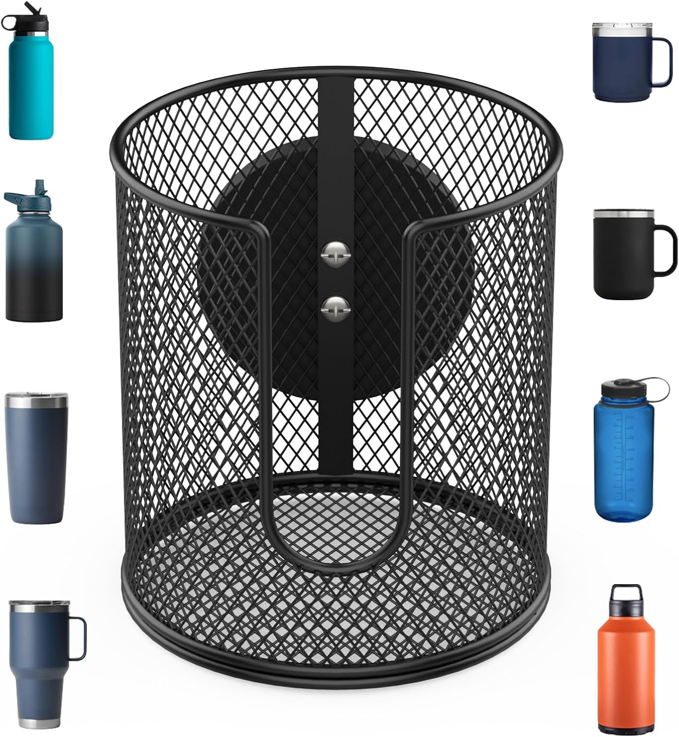 Large Desk Cup Holder, Fully Covered Anti-Spill Clip on Cup Holder | 3.95" Inner Diameter Clamp on Table, Office Gaming PC Desk Accessories, can Hold Universal Bottles, Mugs,Cans,Tumblers-Black