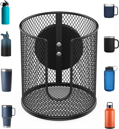 Large Desk Cup Holder, Fully Covered Anti-Spill Clip on Cup Holder | 3.95" Inner Diameter Clamp on Table, Office Gaming PC Desk Accessories, can Hold Universal Bottles, Mugs,Cans,Tumblers-Black