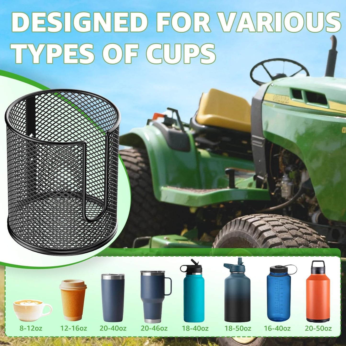 Large Desk Cup Holder, Fully Covered Anti-Spill Clip on Cup Holder | 3.95" Inner Diameter Clamp on Table, Office Gaming PC Desk Accessories, can Hold Universal Bottles, Mugs,Cans,Tumblers-Black
