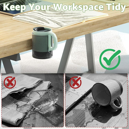 Large Desk Cup Holder, Fully Covered Anti-Spill Clip on Cup Holder | 3.95" Inner Diameter Clamp on Table, Office Gaming PC Desk Accessories, can Hold Universal Bottles, Mugs,Cans,Tumblers-Black