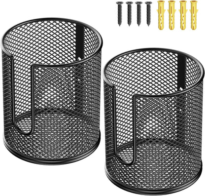 Large Desk Cup Holder, Fully Covered Anti-Spill Clip on Cup Holder | 3.95" Inner Diameter Clamp on Table, Office Gaming PC Desk Accessories, can Hold Universal Bottles, Mugs,Cans,Tumblers-Black