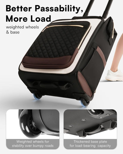 Rolling Backpack for Women, Travel Backpack with Wheels, Dual-Opening Wheeled Laptop Backpack, Stylish Rolling Laptop Bag, Overnight Underseat Carry on Luggage for College Business Work, Beige Brown