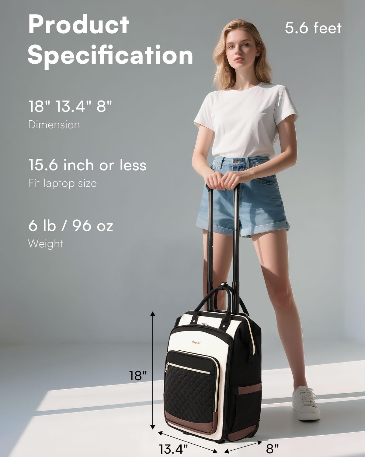 Rolling Backpack for Women, Travel Backpack with Wheels, Dual-Opening Wheeled Laptop Backpack, Stylish Rolling Laptop Bag, Overnight Underseat Carry on Luggage for College Business Work, Beige Brown