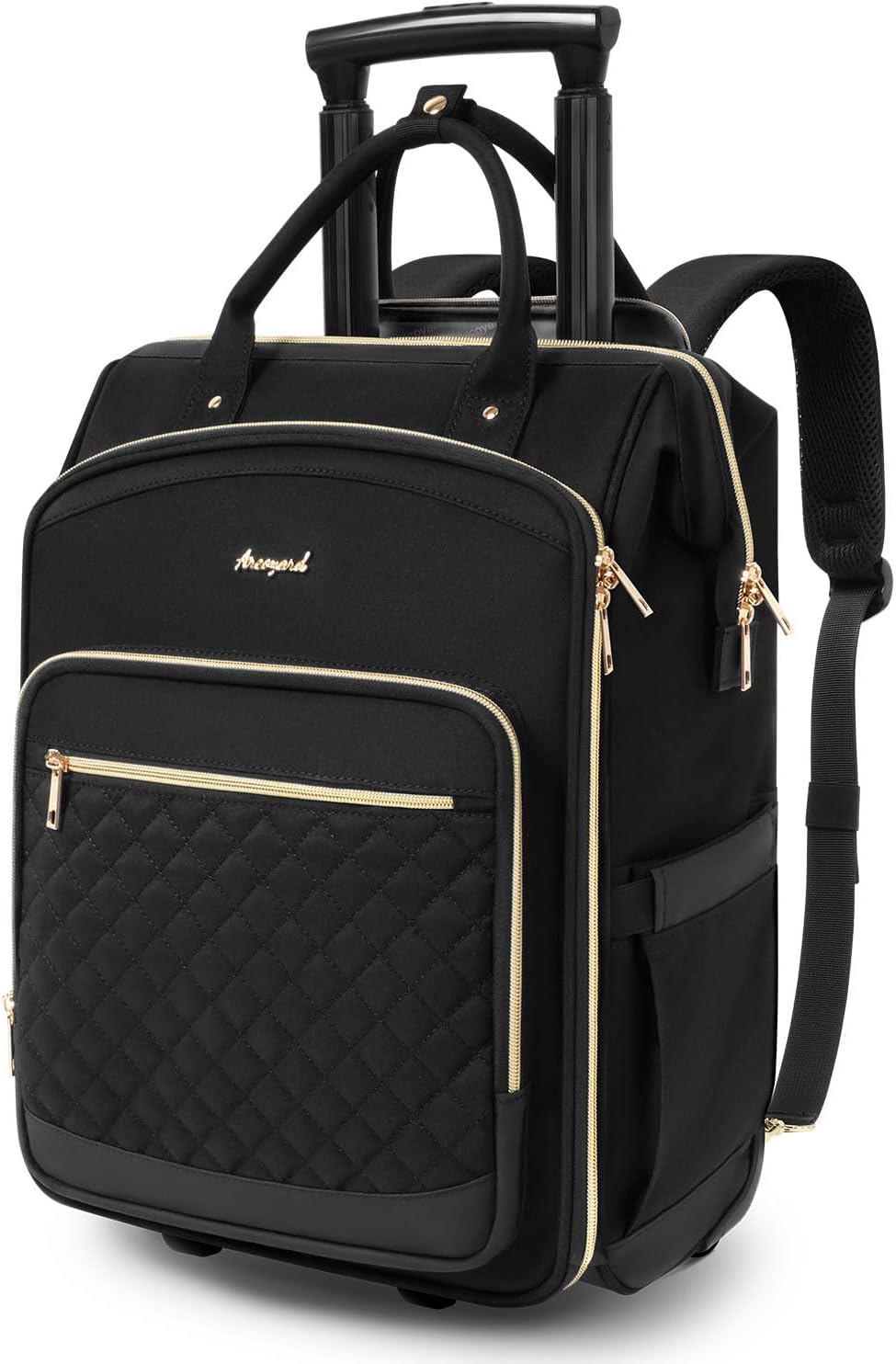 Rolling Backpack for Women, Travel Backpack with Wheels, Dual-Opening Wheeled Laptop Backpack, Stylish Rolling Laptop Bag, Overnight Underseat Carry on Luggage for College Business Work, Beige Brown