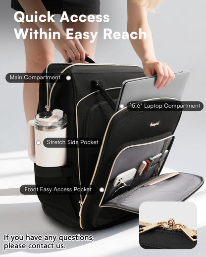 Rolling Backpack for Women, Travel Backpack with Wheels, Dual-Opening Wheeled Laptop Backpack, Stylish Rolling Laptop Bag, Overnight Underseat Carry on Luggage for College Business Work, Beige Brown