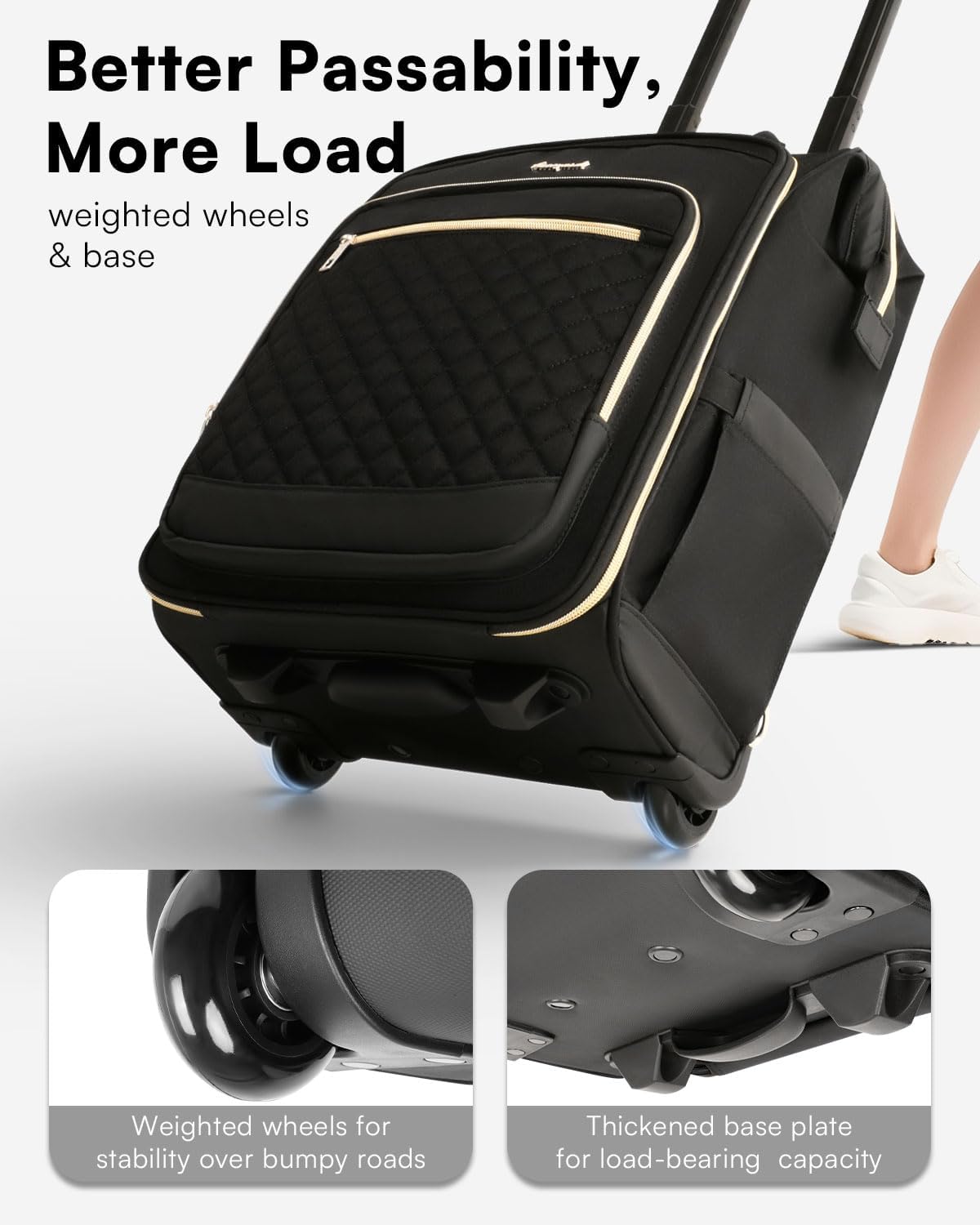 Rolling Backpack for Women, Travel Backpack with Wheels, Dual-Opening Wheeled Laptop Backpack, Stylish Rolling Laptop Bag, Overnight Underseat Carry on Luggage for College Business Work, Beige Brown
