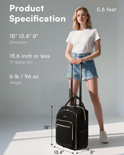 Rolling Backpack for Women, Travel Backpack with Wheels, Dual-Opening Wheeled Laptop Backpack, Stylish Rolling Laptop Bag, Overnight Underseat Carry on Luggage for College Business Work, Beige Brown