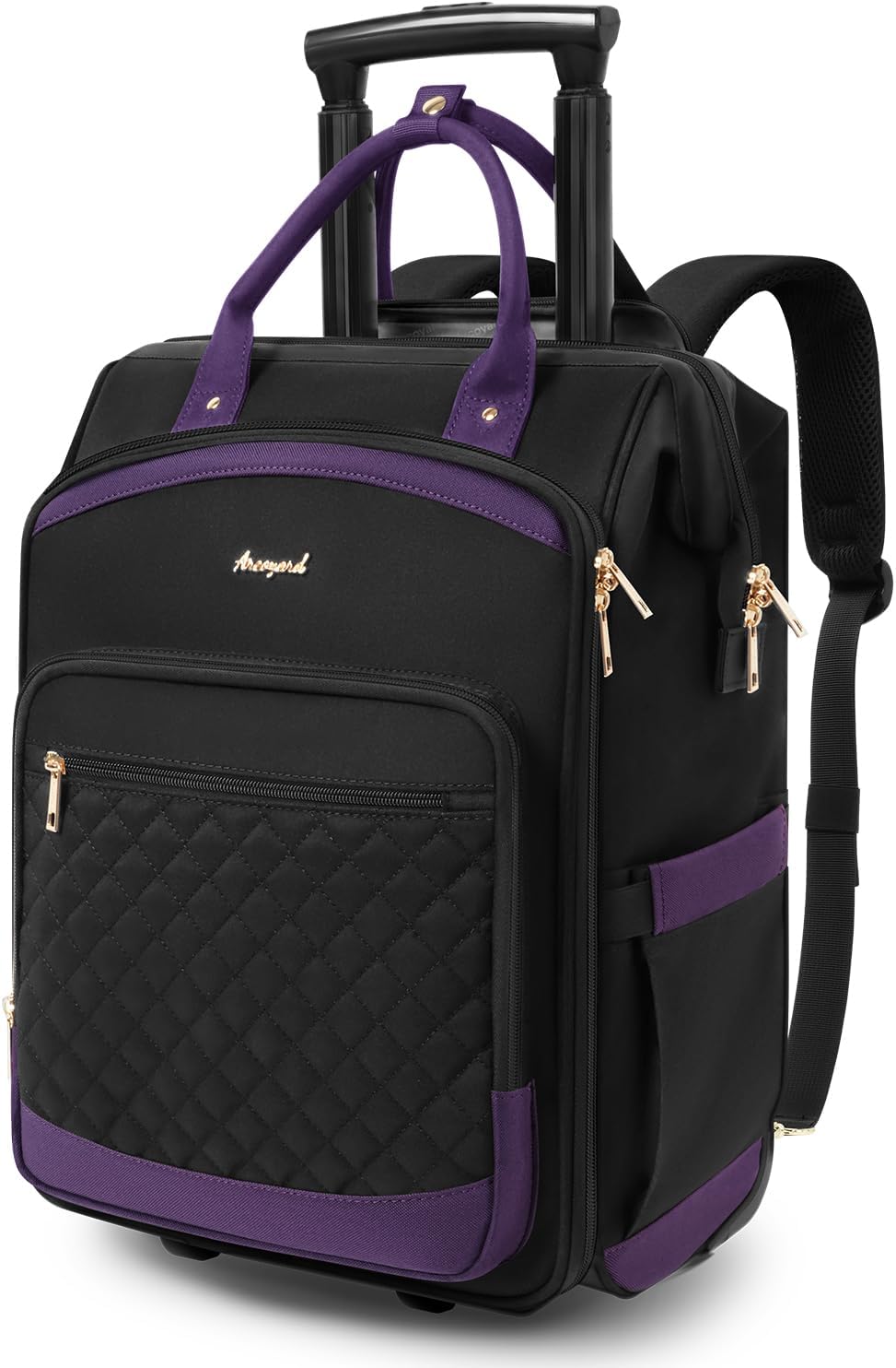 Rolling Backpack for Women, Travel Backpack with Wheels, Dual-Opening Wheeled Laptop Backpack, Stylish Rolling Laptop Bag, Overnight Underseat Carry on Luggage for College Business Work, Beige Brown
