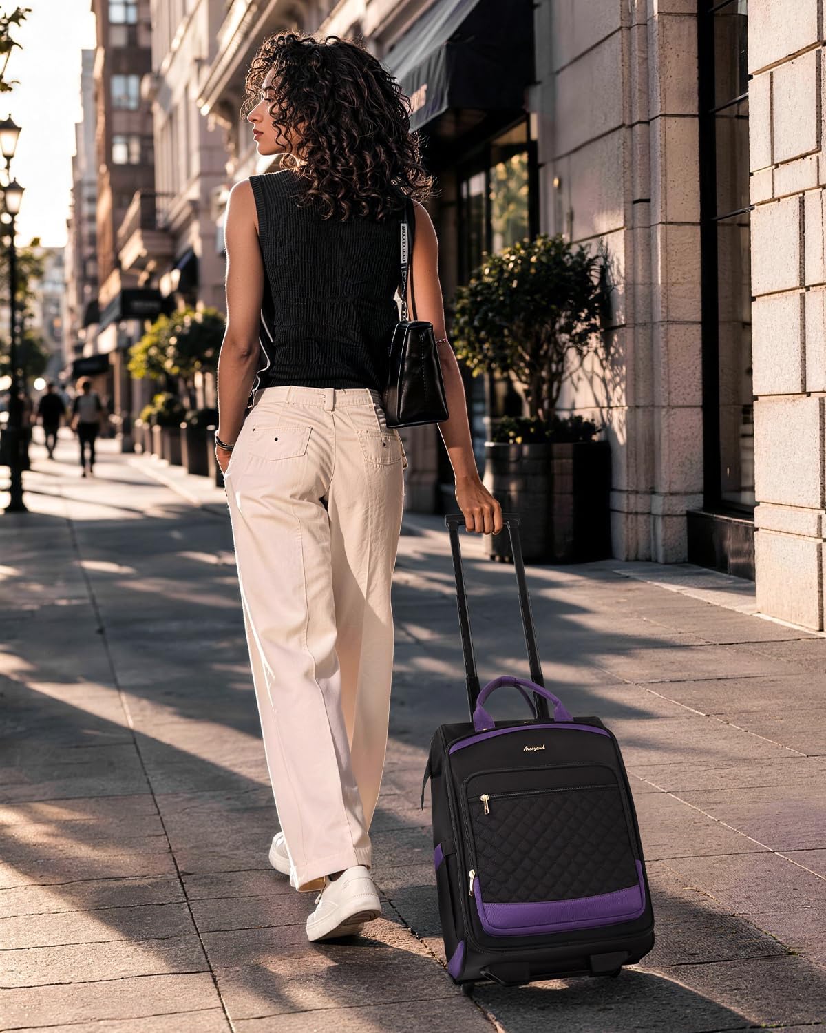 Rolling Backpack for Women, Travel Backpack with Wheels, Dual-Opening Wheeled Laptop Backpack, Stylish Rolling Laptop Bag, Overnight Underseat Carry on Luggage for College Business Work, Beige Brown