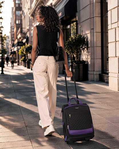 Rolling Backpack for Women, Travel Backpack with Wheels, Dual-Opening Wheeled Laptop Backpack, Stylish Rolling Laptop Bag, Overnight Underseat Carry on Luggage for College Business Work, Beige Brown