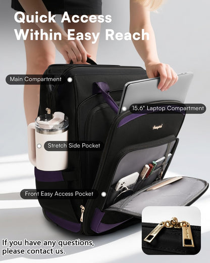 Rolling Backpack for Women, Travel Backpack with Wheels, Dual-Opening Wheeled Laptop Backpack, Stylish Rolling Laptop Bag, Overnight Underseat Carry on Luggage for College Business Work, Beige Brown