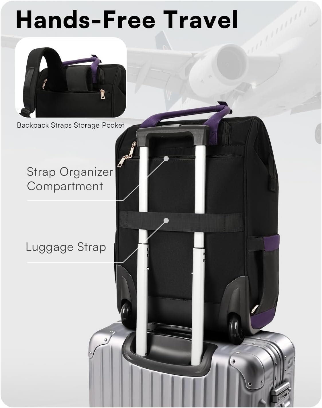 Rolling Backpack for Women, Travel Backpack with Wheels, Dual-Opening Wheeled Laptop Backpack, Stylish Rolling Laptop Bag, Overnight Underseat Carry on Luggage for College Business Work, Beige Brown