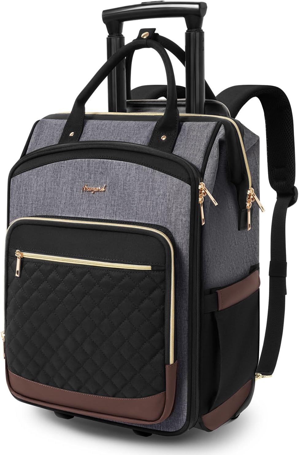 Rolling Backpack for Women, Travel Backpack with Wheels, Dual-Opening Wheeled Laptop Backpack, Stylish Rolling Laptop Bag, Overnight Underseat Carry on Luggage for College Business Work, Beige Brown