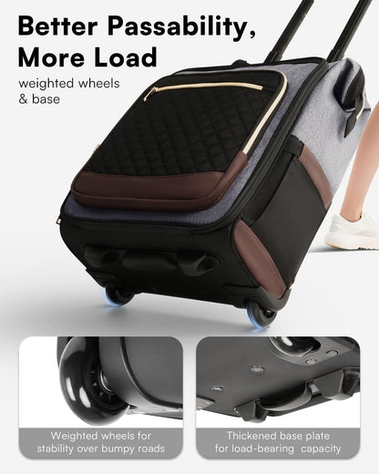 Rolling Backpack for Women, Travel Backpack with Wheels, Dual-Opening Wheeled Laptop Backpack, Stylish Rolling Laptop Bag, Overnight Underseat Carry on Luggage for College Business Work, Beige Brown