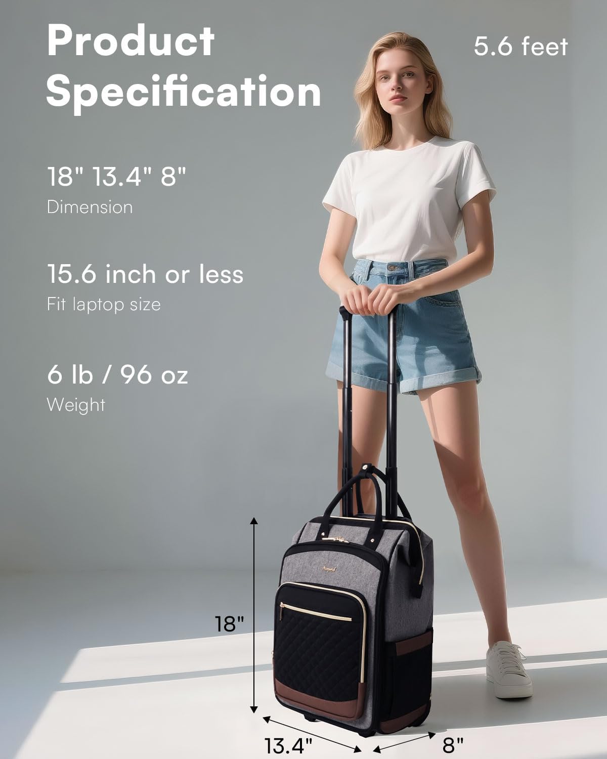 Rolling Backpack for Women, Travel Backpack with Wheels, Dual-Opening Wheeled Laptop Backpack, Stylish Rolling Laptop Bag, Overnight Underseat Carry on Luggage for College Business Work, Beige Brown