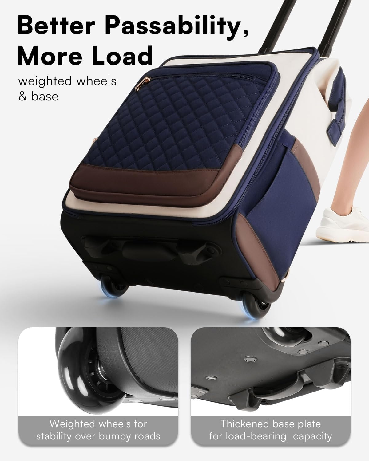 Rolling Backpack for Women, Travel Backpack with Wheels, Dual-Opening Wheeled Laptop Backpack, Stylish Rolling Laptop Bag, Overnight Underseat Carry on Luggage for College Business Work, Beige Brown
