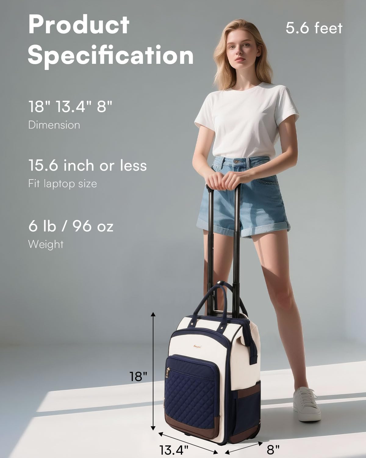 Rolling Backpack for Women, Travel Backpack with Wheels, Dual-Opening Wheeled Laptop Backpack, Stylish Rolling Laptop Bag, Overnight Underseat Carry on Luggage for College Business Work, Beige Brown
