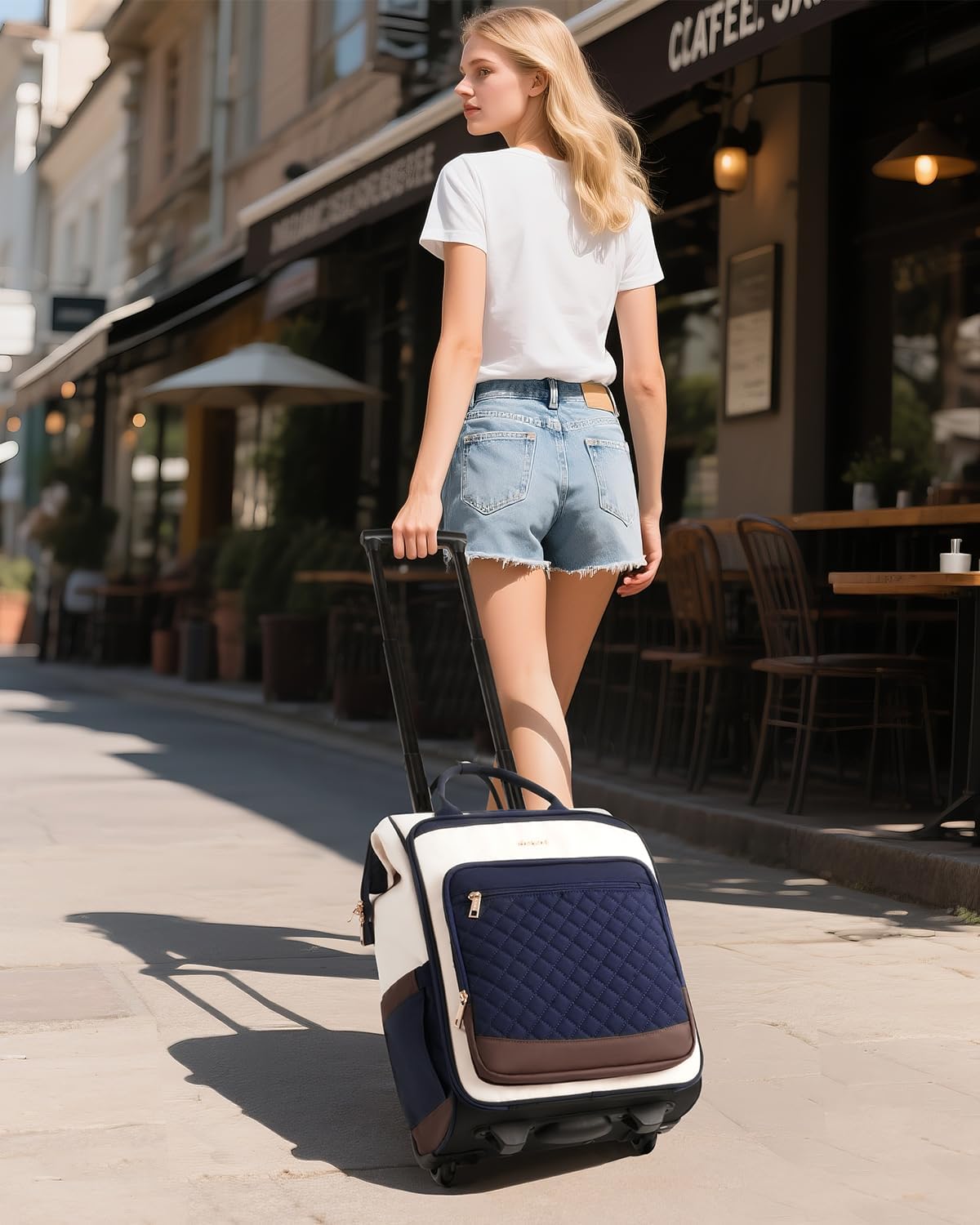 Rolling Backpack for Women, Travel Backpack with Wheels, Dual-Opening Wheeled Laptop Backpack, Stylish Rolling Laptop Bag, Overnight Underseat Carry on Luggage for College Business Work, Beige Brown