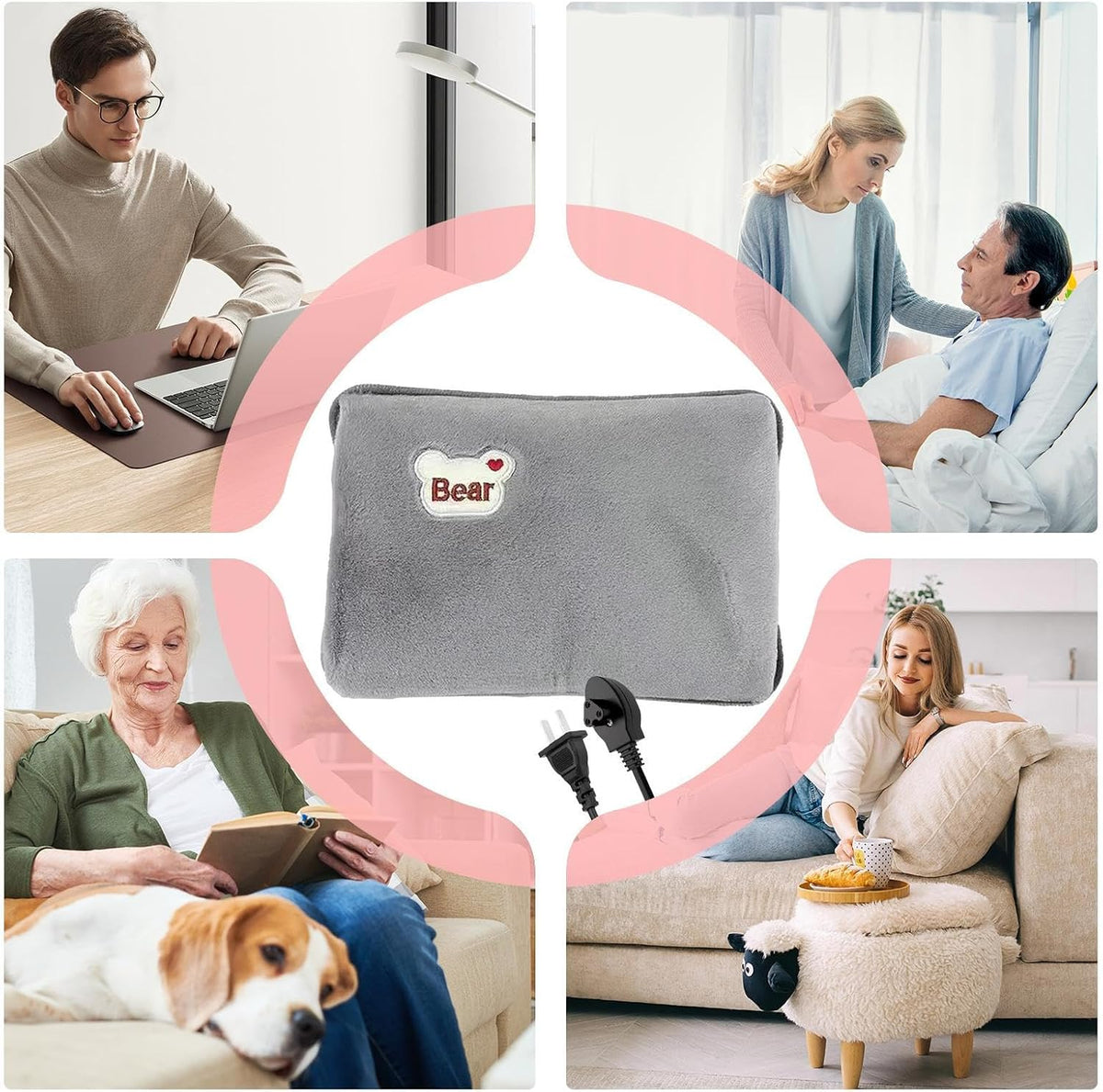 Rechargeable Electric Hot Water Bottle, Hot Water Bag, Leak-Proof Electric Hand Warmer, Soft & Cosy, Bed, Hand & Body Warmer, Hot-Water-Bottle with Soft Cover for Neck Shoulder Legs Waist