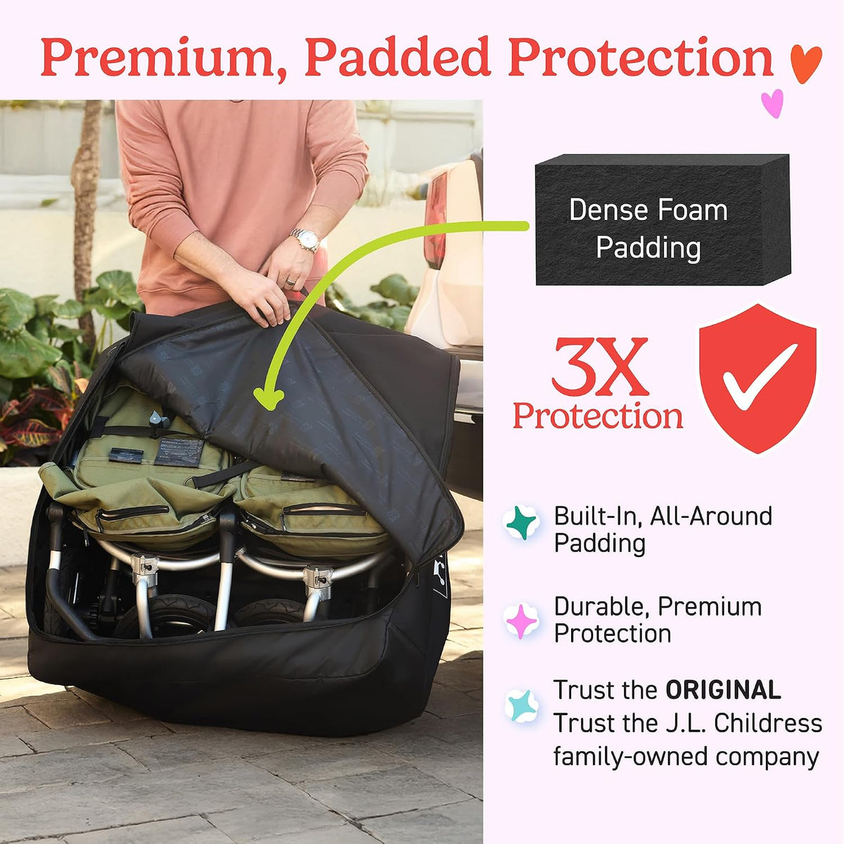 J.L. Childress Universal Stroller Travel Bag for Airplane, Medium, Unpadded