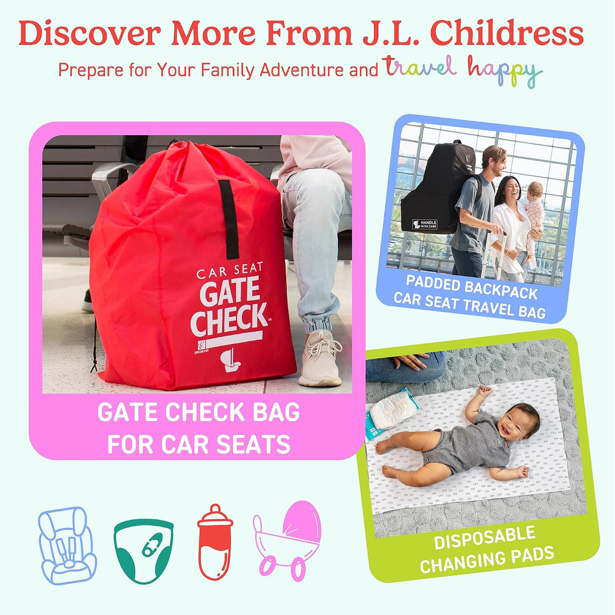 J.L. Childress Universal Stroller Travel Bag for Airplane, Medium, Unpadded