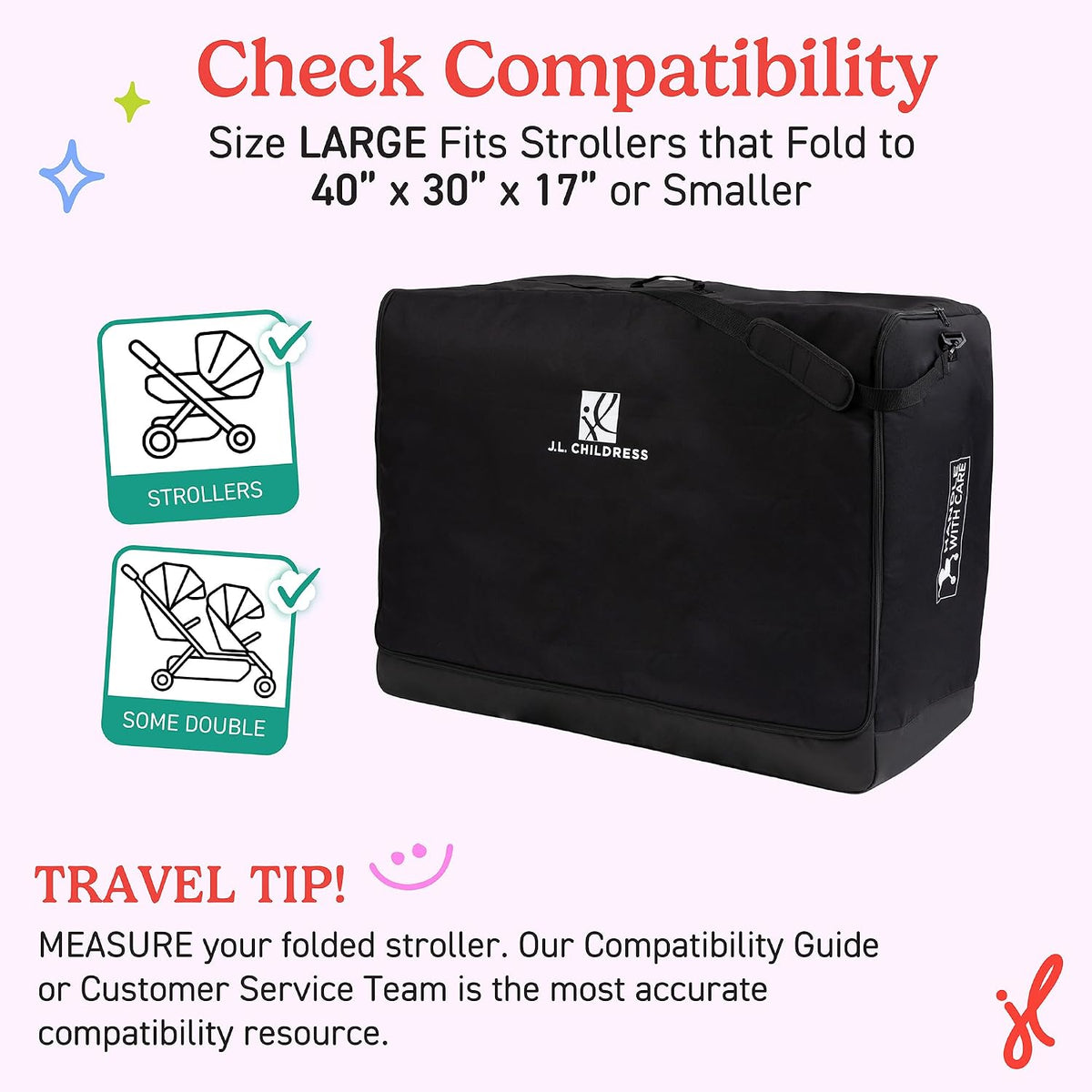 J.L. Childress Universal Stroller Travel Bag for Airplane, Medium, Unpadded