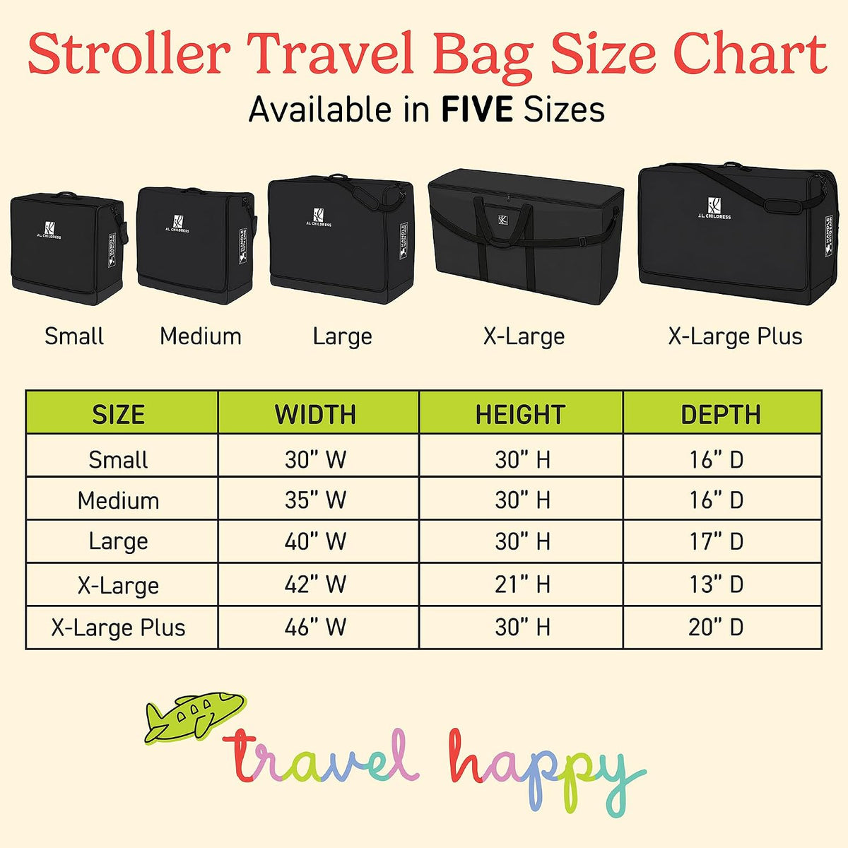J.L. Childress Universal Stroller Travel Bag for Airplane, Medium, Unpadded