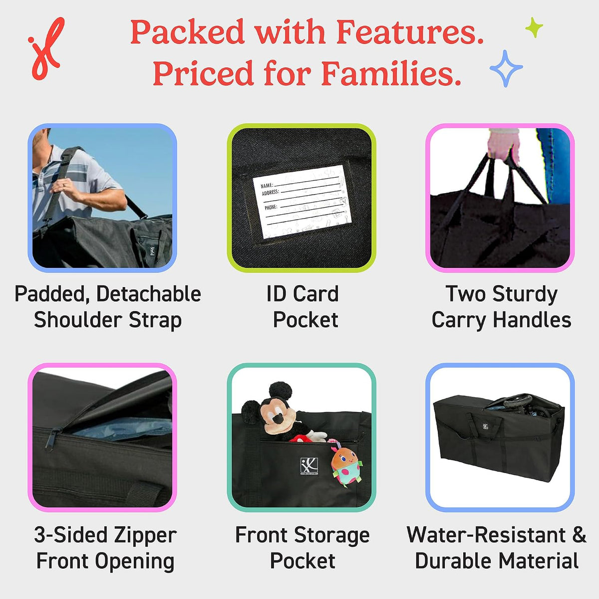 J.L. Childress Universal Stroller Travel Bag for Airplane, Medium, Unpadded