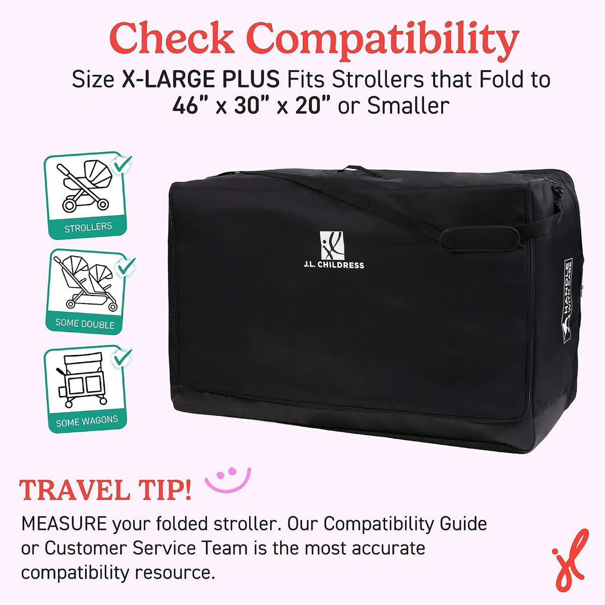 J.L. Childress Universal Stroller Travel Bag for Airplane, Medium, Unpadded