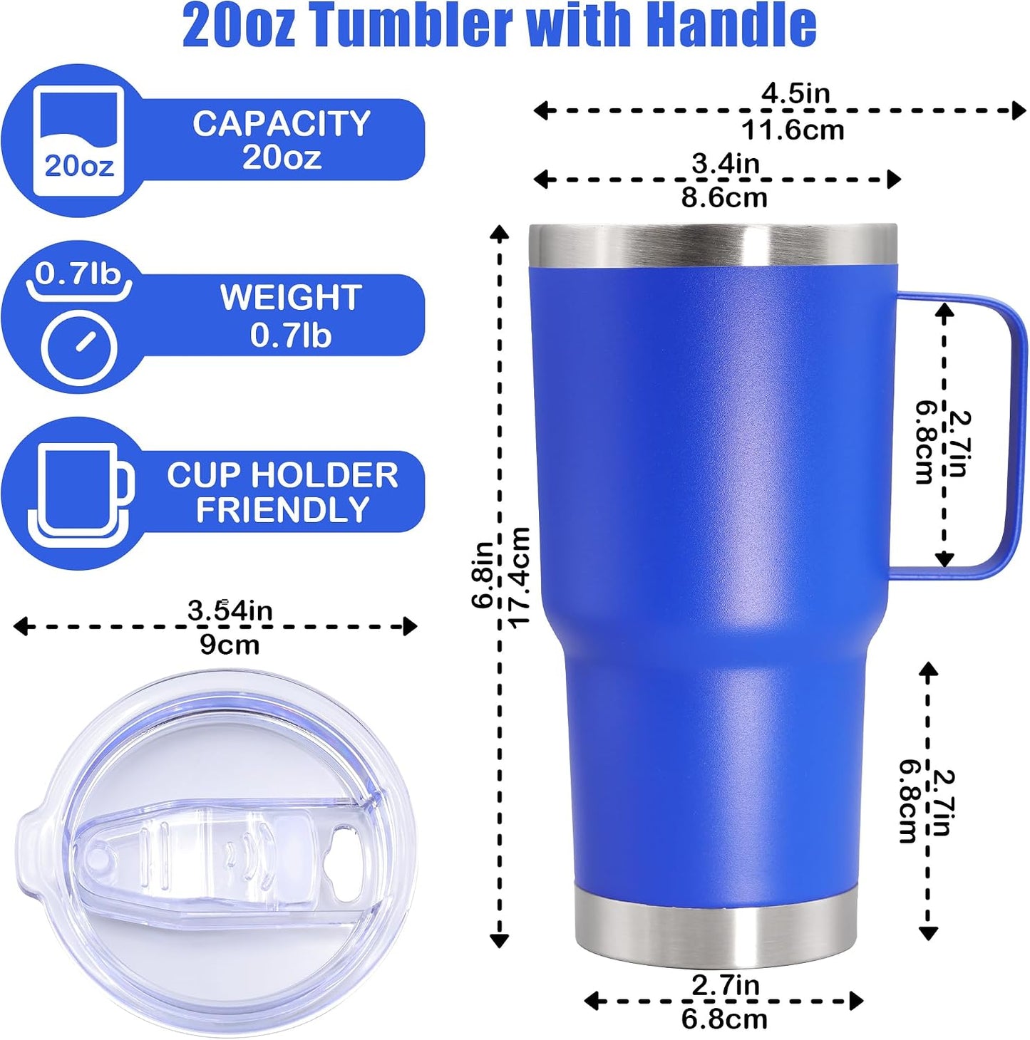 20 oz Tumbler with Handle, Coffee Tumblers with Lid Tavel Mug Navy 1P