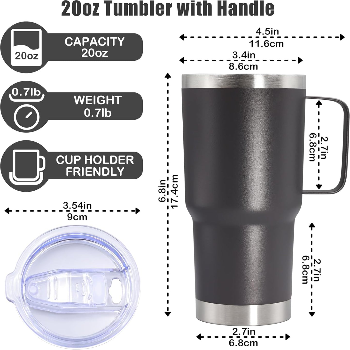 20 oz Tumbler with Handle, Coffee Tumblers with Lid Tavel Mug Navy 1P