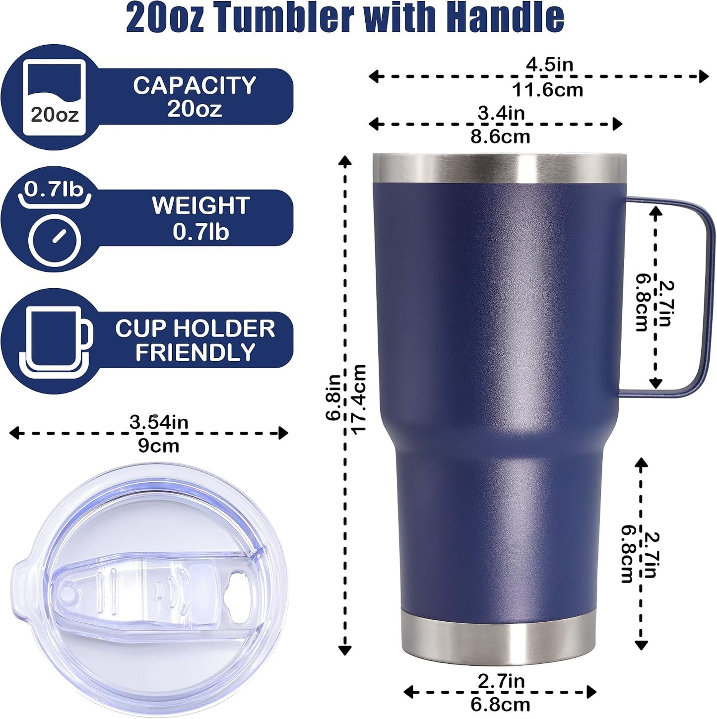 20 oz Tumbler with Handle, Coffee Tumblers with Lid Tavel Mug Navy 1P