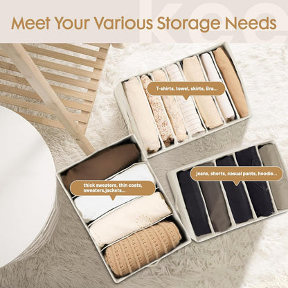6 Pack Large Clothes Organizer, Wardrobe Closet Organizer and Storage with Handles, Foldable Fabric Closet Organizers Dividers for Clothing, Pants, Jeans, Sweater, T-shirts, Grey