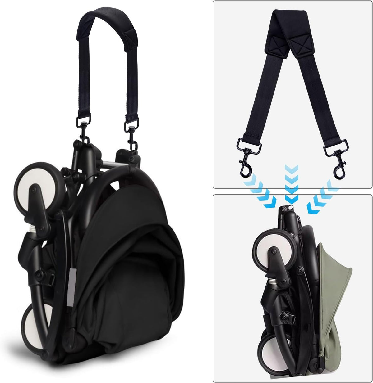 Stroller Straps for Babyzen Yoyo,Yoy2,Yoy3,Yoya,Yuyu,Zoe, Stroller Carry Strap for Parents, Airplane Travel,Outdoor,RV (Black)