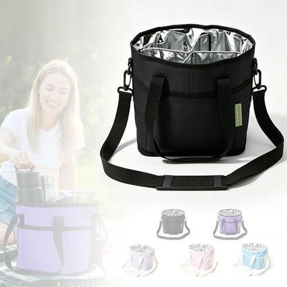 Insulated Drink Carrier Bag for 4 Cups, Water Resistant Multiple Tumbler Tote with Adjustable Shoulder Strap, Leakproof Reusable Coffee Caddy for Travel and Outings (Blue)