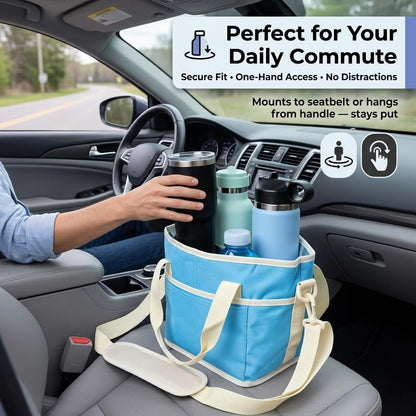 Insulated Drink Carrier Bag for 4 Cups, Water Resistant Multiple Tumbler Tote with Adjustable Shoulder Strap, Leakproof Reusable Coffee Caddy for Travel and Outings (Blue)