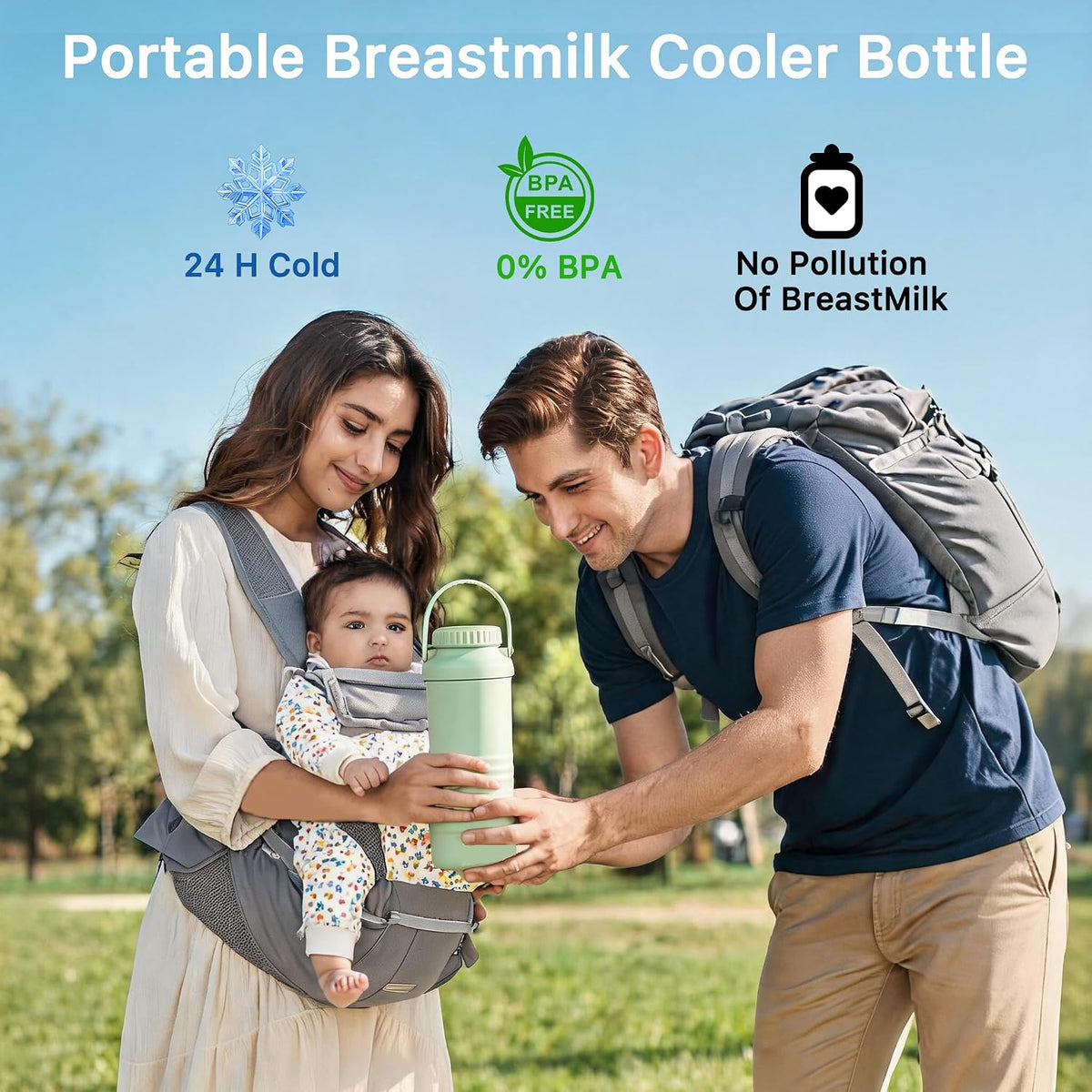 22oz Portable Breast Milk Cooler Bottle – Milk Cooler for Breastmilk, 24H+ Cooling, with 2 BPA-Free Bottles with Measurement Marks, Travel Essential for Outdoor Breastfeeding & Pumping
