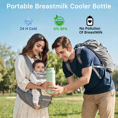 22oz Portable Breast Milk Cooler Bottle – Milk Cooler for Breastmilk, 24H+ Cooling, with 2 BPA-Free Bottles with Measurement Marks, Travel Essential for Outdoor Breastfeeding & Pumping