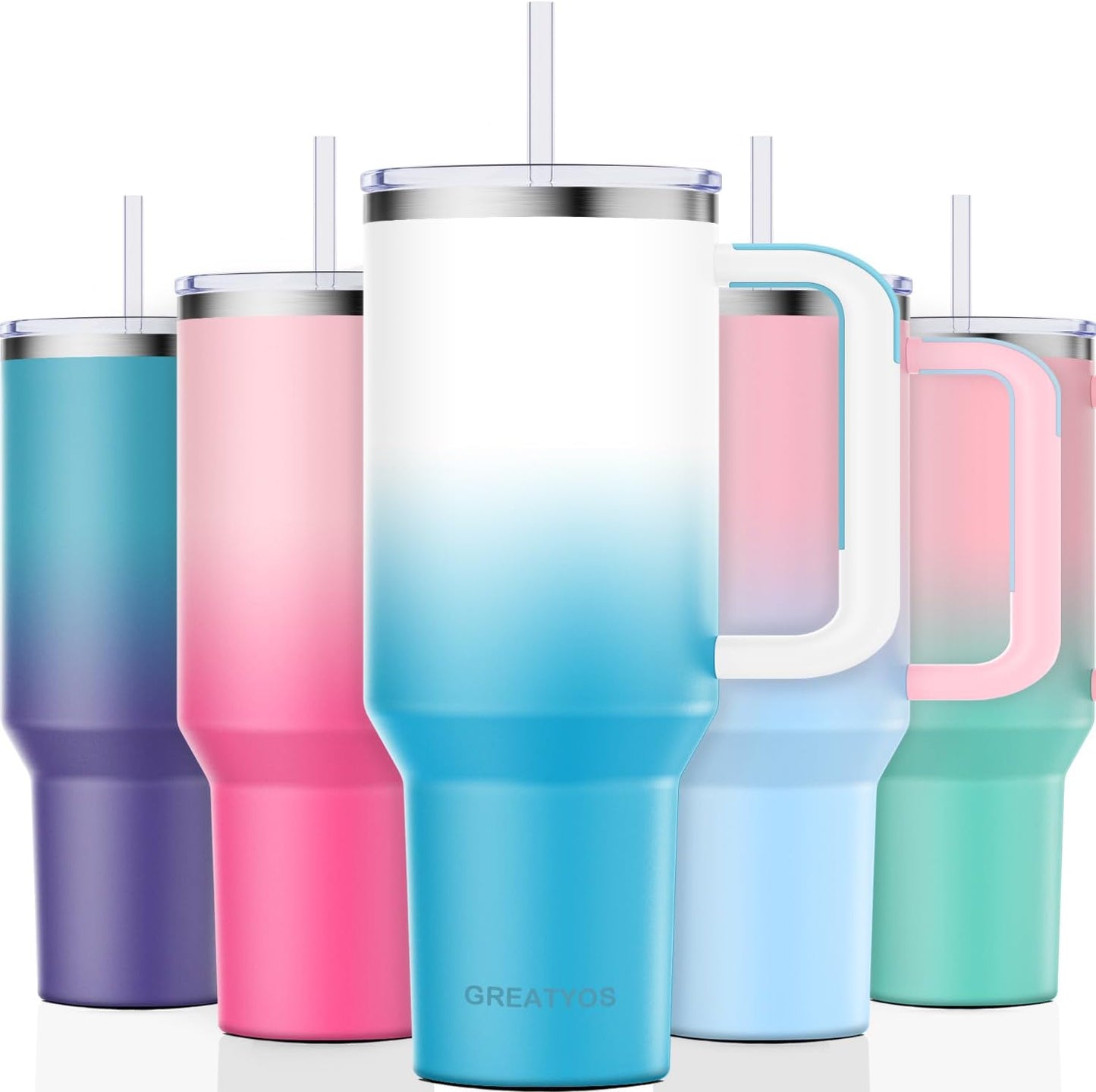 40 oz Tumbler with Handle and Straw Lid Insulated Tumblers Cups with Lids Straws Double Wall Vacuum Stainless Steel 40oz Tumbler Travel Mug Gifts for Men Women Him Her (Sakura)