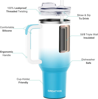 40 oz Tumbler with Handle and Straw Lid Insulated Tumblers Cups with Lids Straws Double Wall Vacuum Stainless Steel 40oz Tumbler Travel Mug Gifts for Men Women Him Her (Sakura)
