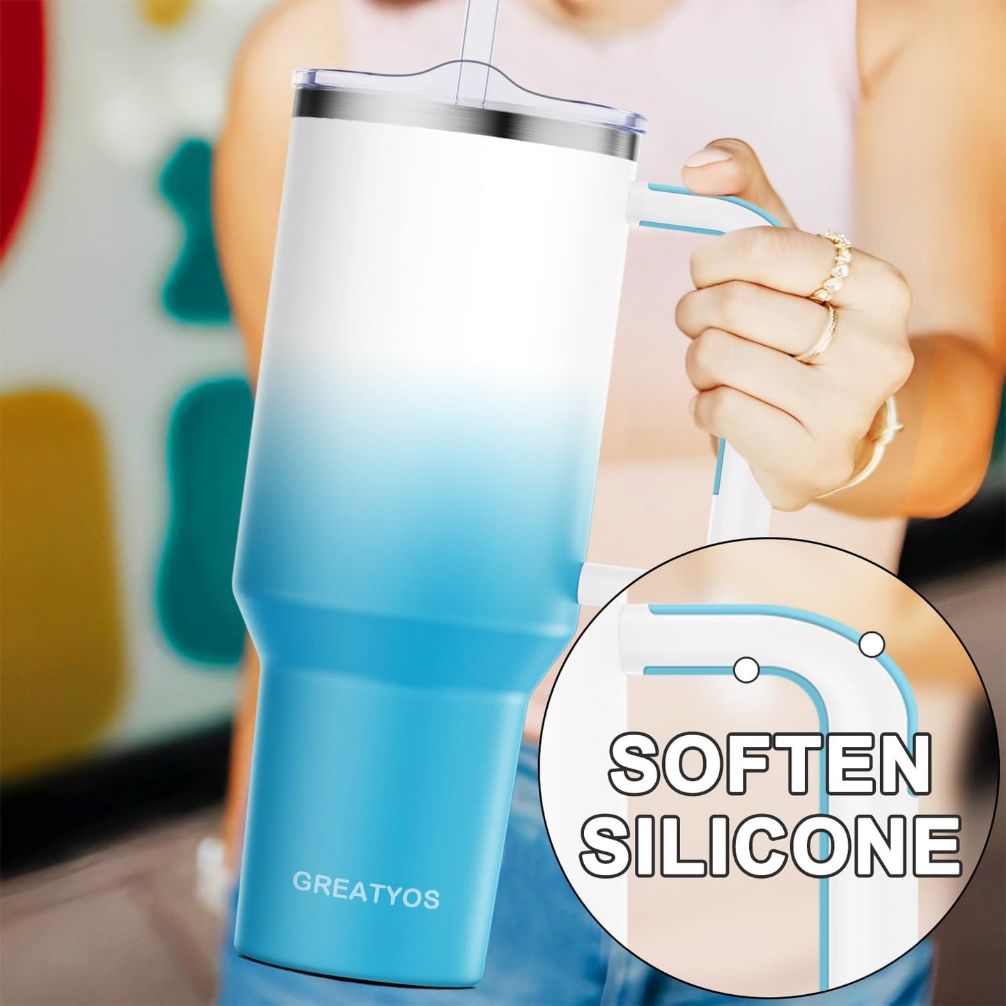 40 oz Tumbler with Handle and Straw Lid Insulated Tumblers Cups with Lids Straws Double Wall Vacuum Stainless Steel 40oz Tumbler Travel Mug Gifts for Men Women Him Her (Sakura)