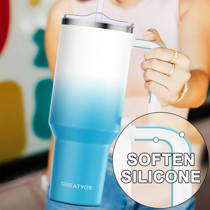 40 oz Tumbler with Handle and Straw Lid Insulated Tumblers Cups with Lids Straws Double Wall Vacuum Stainless Steel 40oz Tumbler Travel Mug Gifts for Men Women Him Her (Sakura)