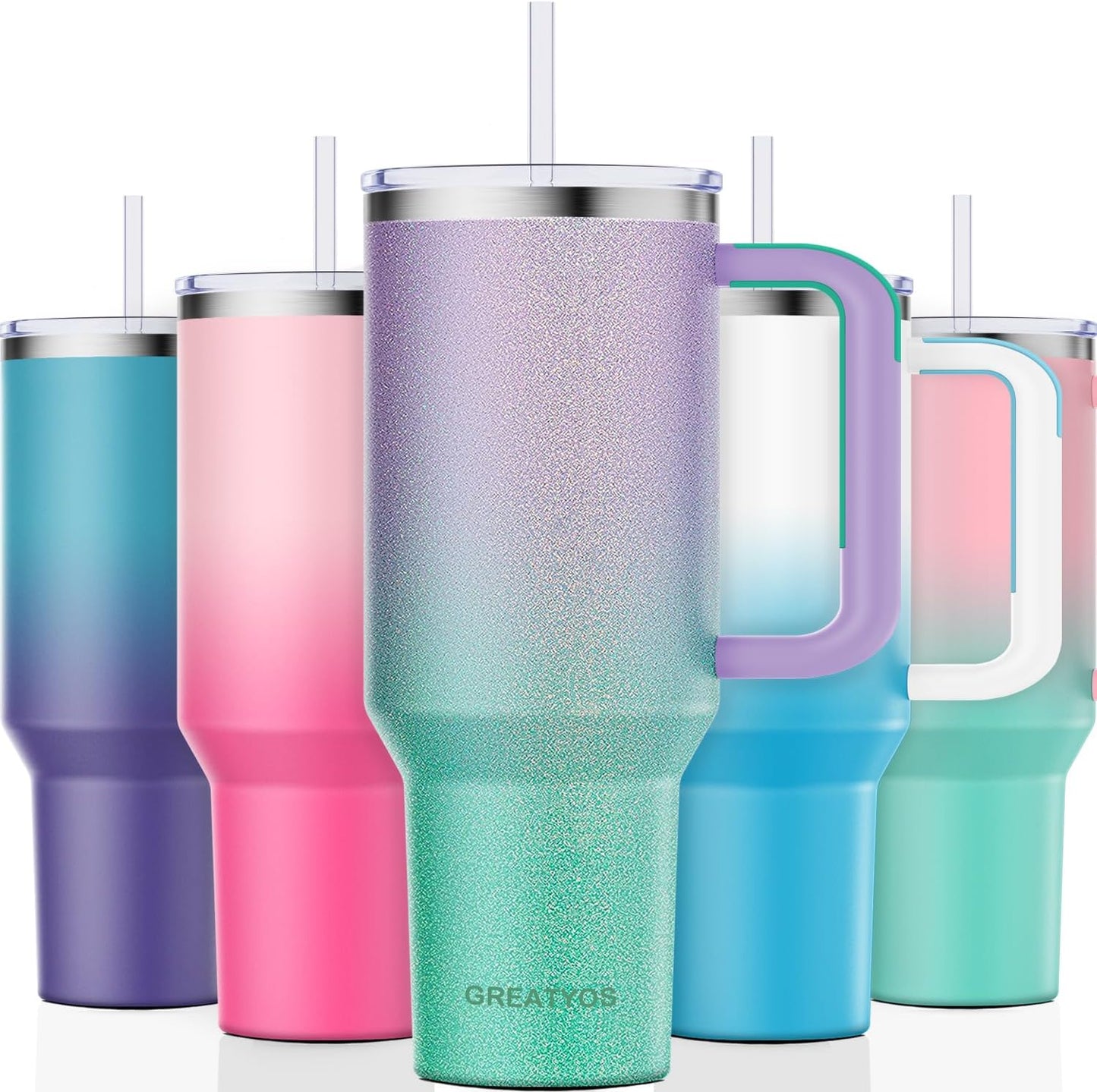 40 oz Tumbler with Handle and Straw Lid Insulated Tumblers Cups with Lids Straws Double Wall Vacuum Stainless Steel 40oz Tumbler Travel Mug Gifts for Men Women Him Her (Sakura)