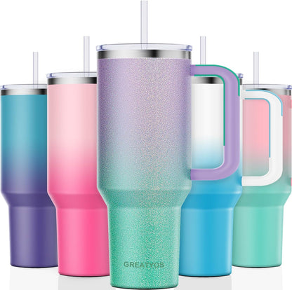 40 oz Tumbler with Handle and Straw Lid Insulated Tumblers Cups with Lids Straws Double Wall Vacuum Stainless Steel 40oz Tumbler Travel Mug Gifts for Men Women Him Her (Sakura)